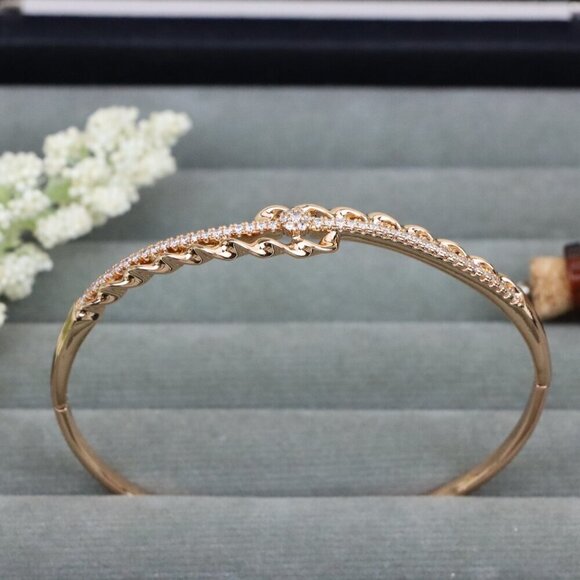 Rose Gold Designer Bangle with Diamond Accent & Twisted Detailing, XPBL0591 - Picture 12 of 12